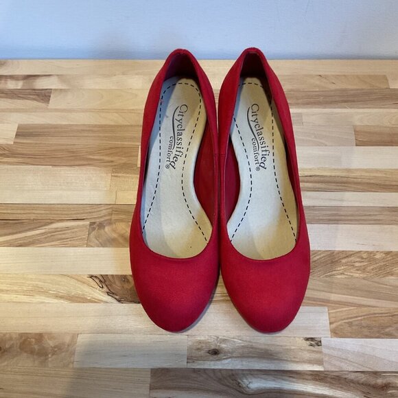 City Classified Comfort Red Suede Platform Heels Size 5 - Picture 5 of 13